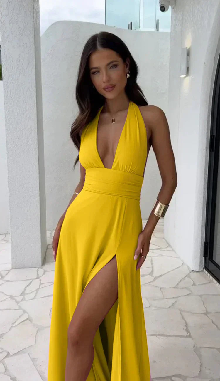BellaChic Allure Deep V-Neck Split Maxi Dress for Women