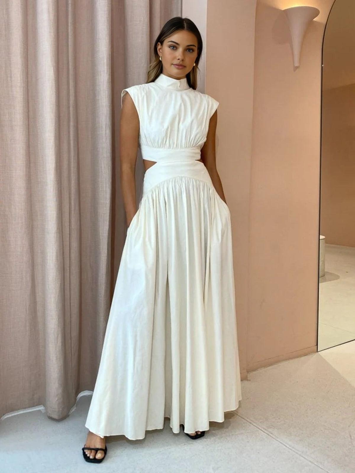 EvaGrace Sleeveless Maxi Dress with Stylish Cutout Waist