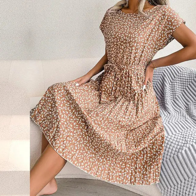 Elise Elegance Floral Maxi Dress with High Waist & Pleats