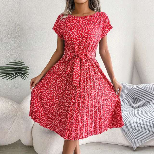 Elise Elegance Floral Maxi Dress with High Waist & Pleats