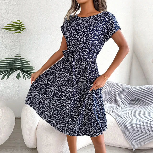 Elise Elegance Floral Maxi Dress with High Waist & Pleats