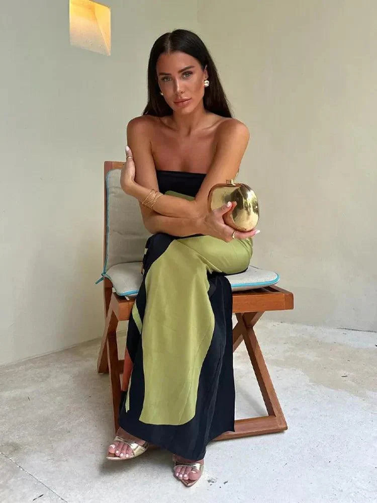 EcoChic Avocado Print Strapless Maxi Dress – Perfect Off-Shoulder Summer Attire for Women