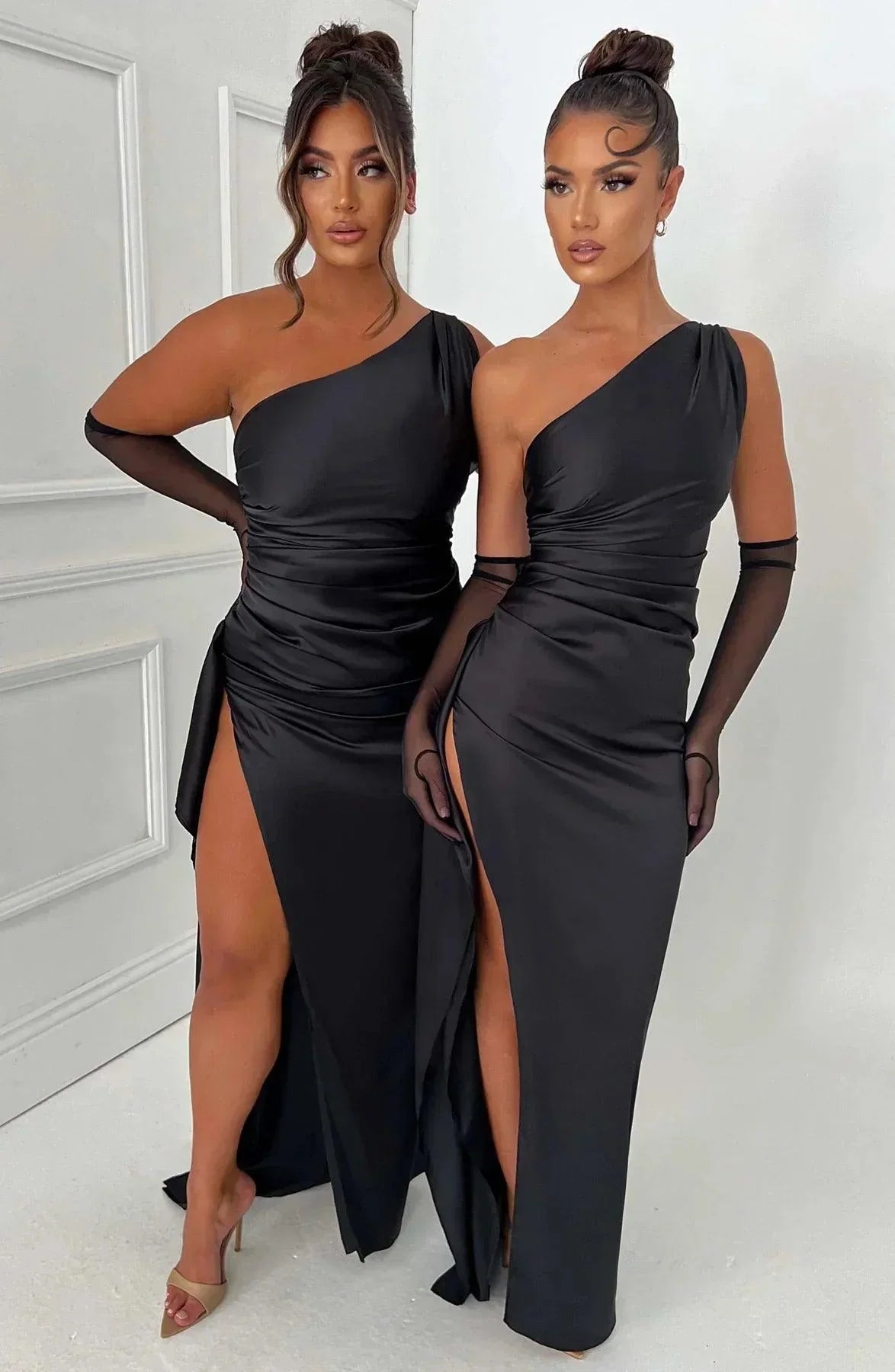 Celia Elegance Women's Satin Maxi Dress with Chic Side Slit