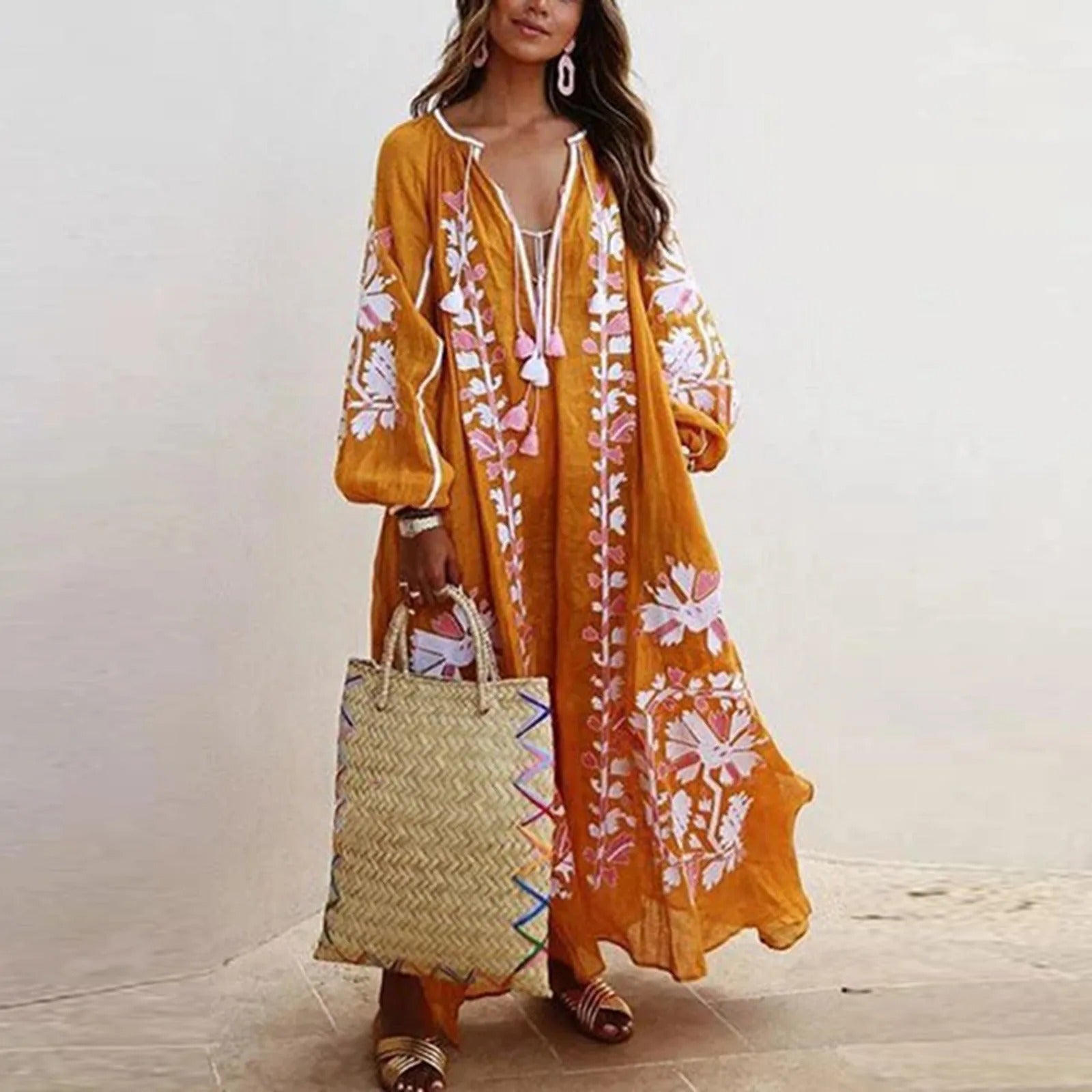 Oversized floral print dress in vintage style