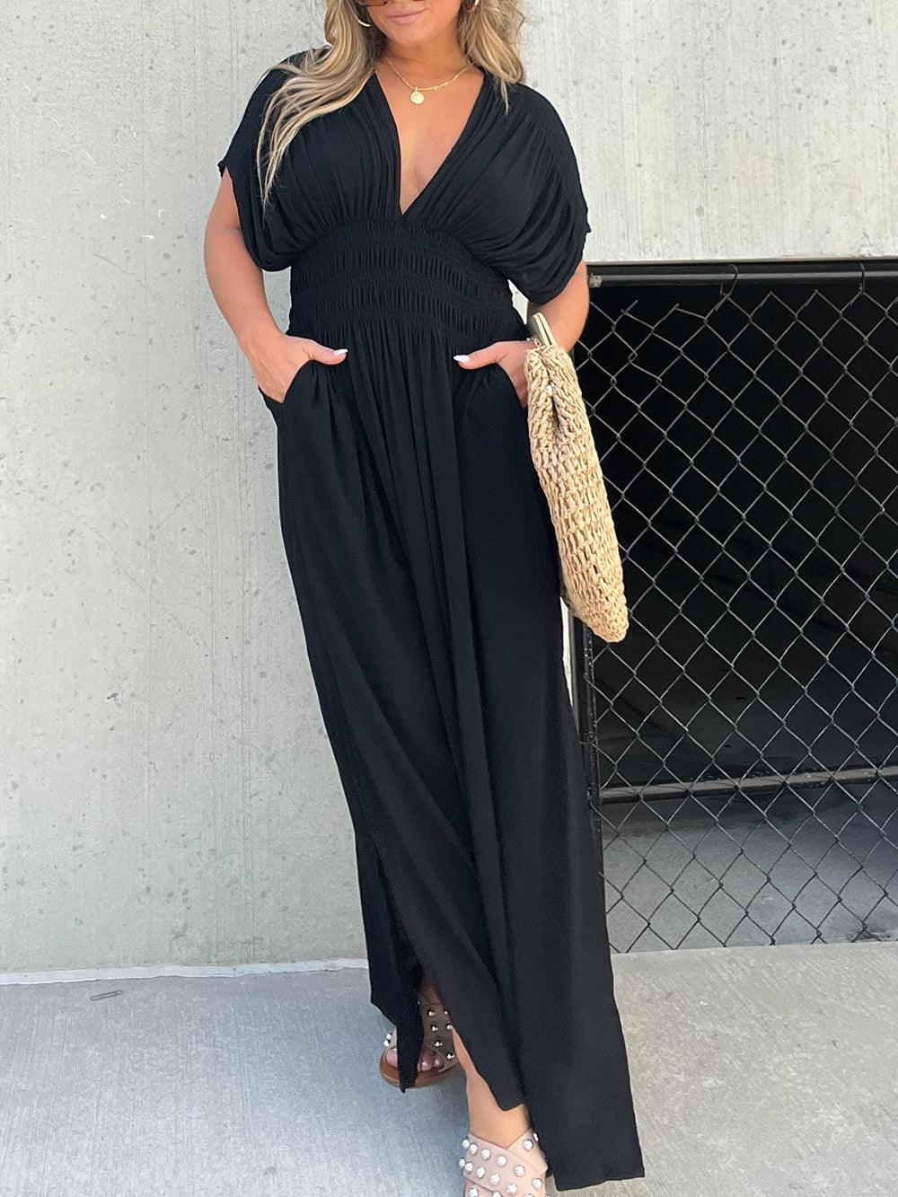 A chic black maxi dress perfect for formal and evening occasions